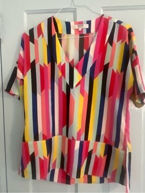 Crosby by Millie Birch Colorful Geometric Stripe V-Neck Top